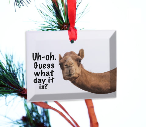 Glass Uh oh Guess what Day it is Funny Camel Christmas Ornament