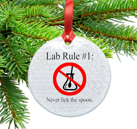 Lab Rule 1 Ceramic Christmas Ornament - Never Lick the Spoon