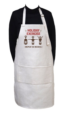 Holiday Exercise ( Repeat as Needed) Wine Opener Funny Adjustable Neck Apron With Large Front Pocket