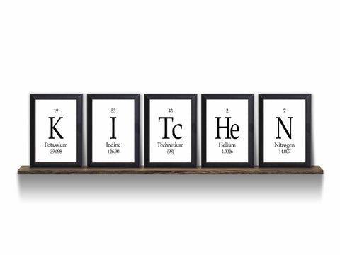 Kitchen Periodic Table Framed 5 Piece Wall Plaque Set  Each Plaque 5" x 7" - Geeky Home Decor