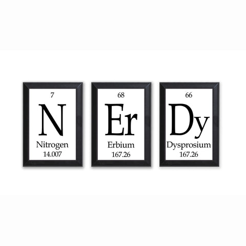 Nerdy Periodic Table Framed 3 Piece Wall Plaque Set Each Plaque 5" x 7" - Geeky Home Decor