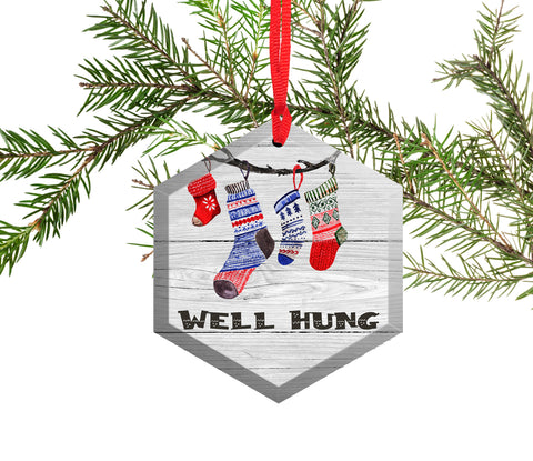 Well Hung. Christmas Stockings Beveled Glass Christmas Ornament