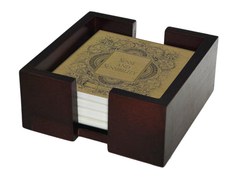 Jane Austen Novels Coaster Set - Ceramic Tile 4 Piece Set - Holder Included