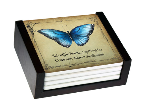 Butterfly  Images - 4-Piece Ceramic Coaster Set - Caddy Included