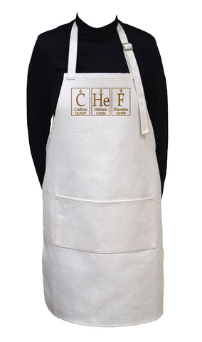 Chef Apron Spelled Using Periodic Table of Elements Symbols - Adjustable Neck Apron With Large Front Pocket