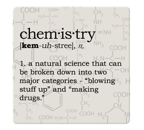 Chemistry Definition Coaster Set - Ceramic Tile 4 Piece Set - Caddy Included