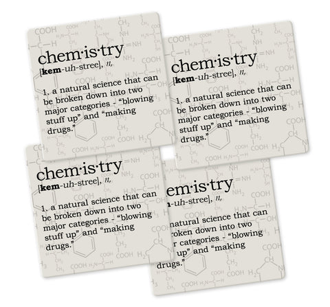 Chemistry Definition Coaster Set - Ceramic Tile 4 Piece Set - Caddy Included