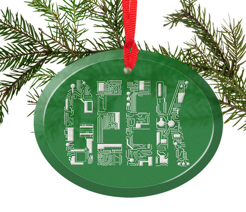 Geek Circuit Font Glass Christmas Ornament