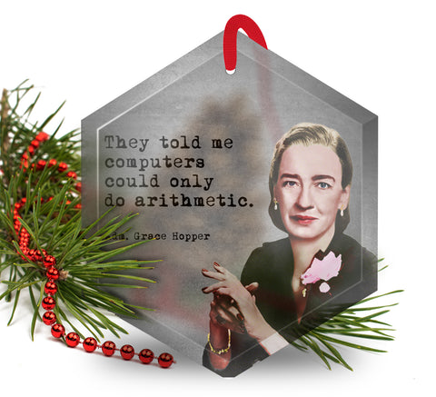 Famous Scientists Grace Hopper Glass Christmas Ornament