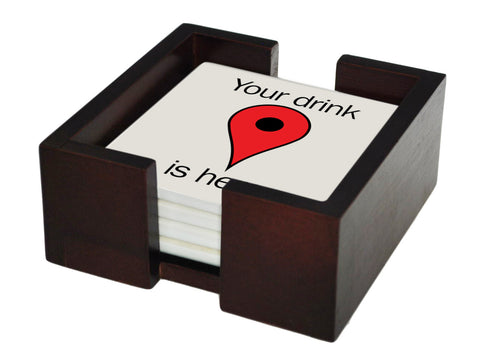 GPS Drink Locator Coaster Set - Ceramic Tile 4 Piece Set - Caddy Included
