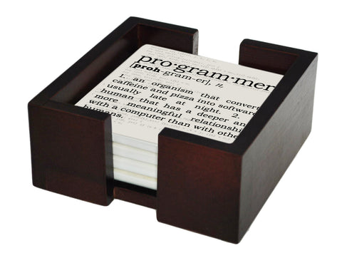 Programmer Definition Coaster Set - Ceramic Tile 4 Piece Set - Caddy Included
