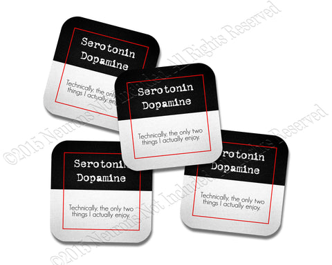 Serotonin and Dopamine Science Coasters Neoprene 4 Piece Set