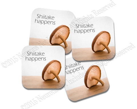 Shiitake Happens Funny Coasters Neoprene 4 Piece Set