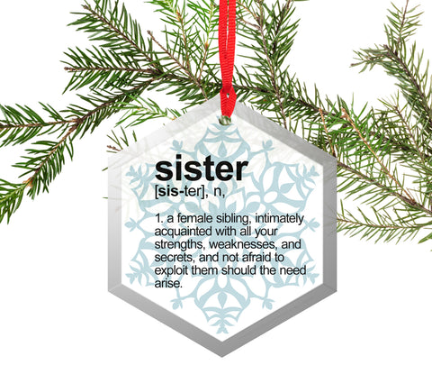 Sister Definition Funny Glass Christmas Ornament