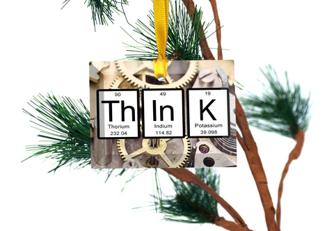 Think Periodic Table of Elements Glass Christmas Ornament
