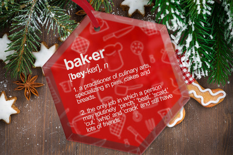 Baker Definition Beveled Glass Christmas Tree Ornament.