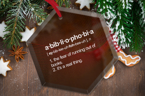 Abibliophobia Definition Beveled Glass Christmas Tree Ornament. The Fear of Running our of Books 2. It's a real thing