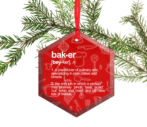 Baker Definition Beveled Glass Christmas Tree Ornament.