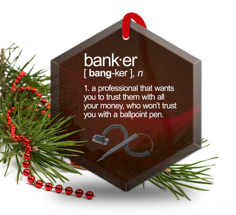Banker Definition Beveled Glass Christmas Tree Ornament.