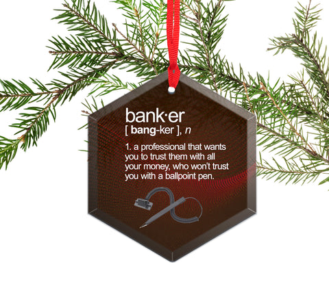 Banker Definition Beveled Glass Christmas Tree Ornament.