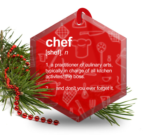 Chef Definition Beveled Glass Christmas Tree Ornament.