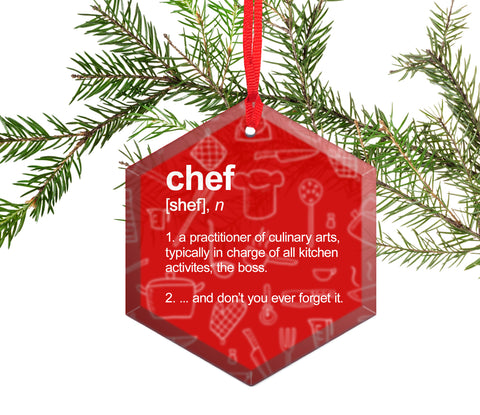 Chef Definition Beveled Glass Christmas Tree Ornament.