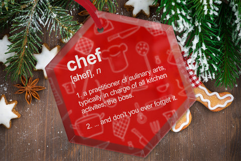 Chef Definition Beveled Glass Christmas Tree Ornament.