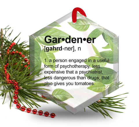 Gardener Definition Beveled Glass Christmas Tree Ornament.