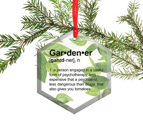 Gardener Definition Beveled Glass Christmas Tree Ornament.