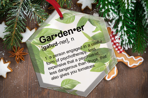 Gardener Definition Beveled Glass Christmas Tree Ornament.