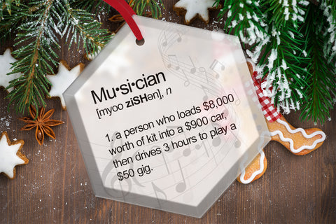 Musician Definition Beveled Glass Christmas Tree Ornament.