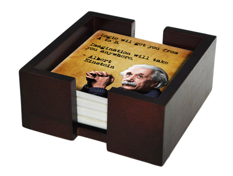 Famous Scientists- 4 Piece Ceramic Coaster Set with Caddie