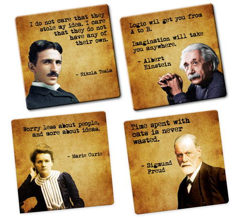 Famous Scientists- 4 Piece Ceramic Coaster Set with Caddie