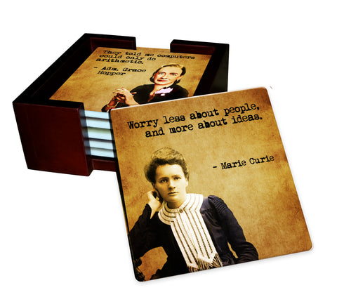 Women of Science Ceramic Tile Coaster Set - 6 Piece Set - Holder Included