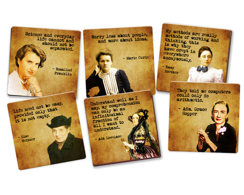 Women of Science Ceramic Tile Coaster Set - 6 Piece Set - Holder Included