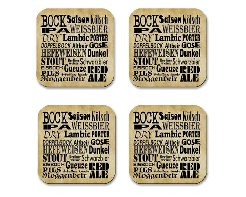 Types of Beer Coasters Neoprene 4 Piece Set