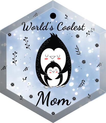 World's Coolest Mom Beveled Glass Christmas  Ornament