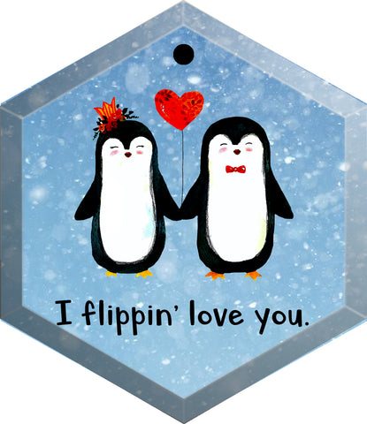 I Flippin' Love You Beveled Glass Christmas Ornament