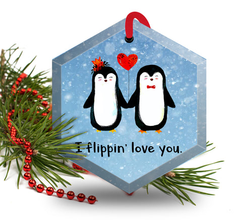 I Flippin' Love You Beveled Glass Christmas Ornament