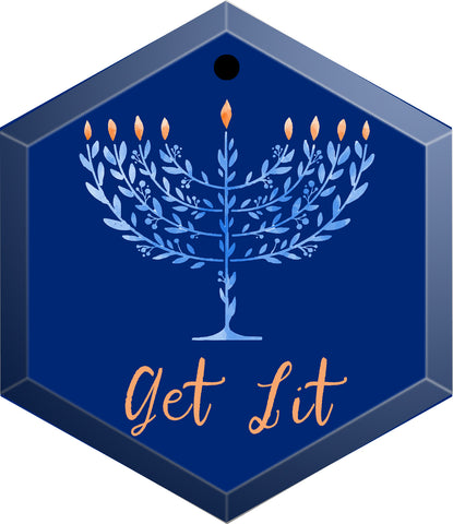 Get Lit Menorah Hannukah Holiday  Beveled Glass Ornament
