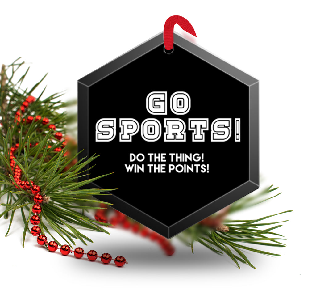 Go Sports! Do the Thing! Win the Points! Beveled Glass Christmas Ornament