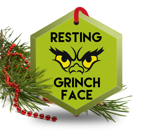 Resting Grinch Face Funny  Beveled Glass Christmas Ornament