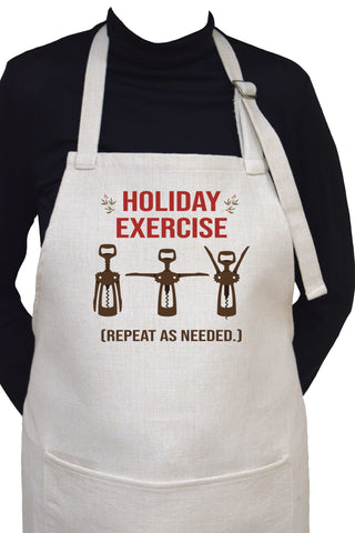Holiday Exercise ( Repeat as Needed) Wine Opener Funny Adjustable Neck Apron With Large Front Pocket