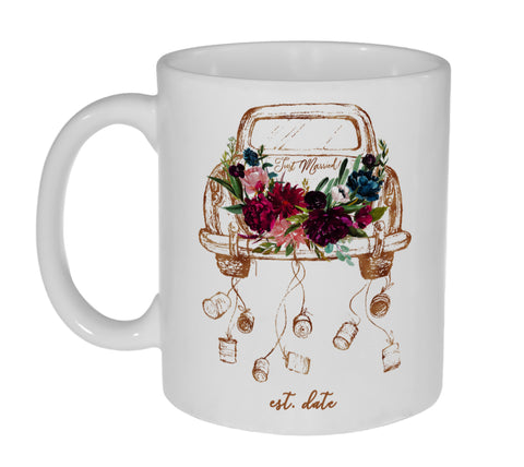 Just Married Car 11 ounce Romantic Coffee or Tea Mug