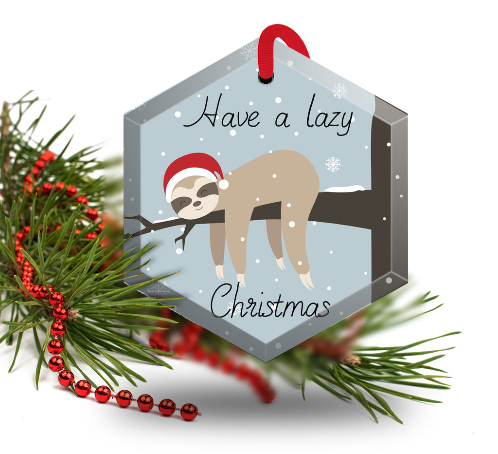 Have a Lazy Christmas Sloth Beveled Glass Christmas Ornament