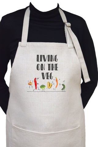 Living on the Veg Funny Adjustable Neck Cooking or Gardening Apron With Large Front Pocket