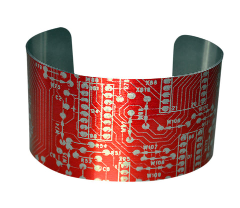 Red Circuit Board Image Aluminum Geekery Cuff