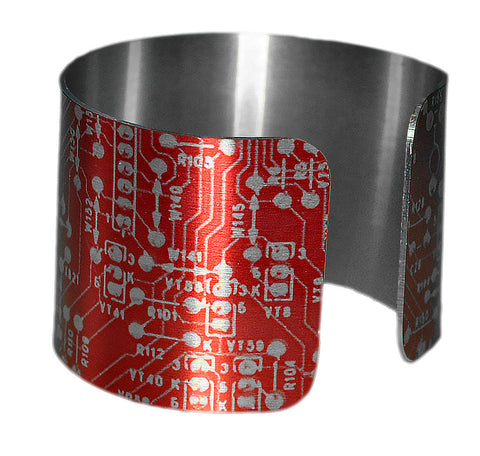 Red Circuit Board Image Aluminum Geekery Cuff