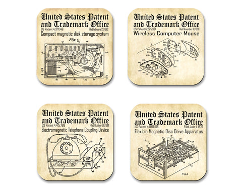 Computer Technology Patent Drawings  Coasters  4 Piece Set