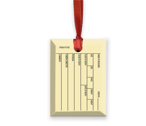 Glass Autopsy Toe Tag Christmas Ornament